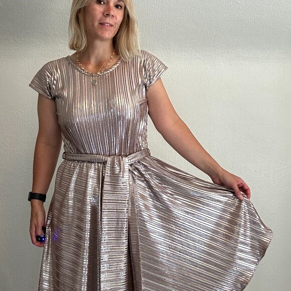 Sarah Bibb rose gold metallic swing dress size small / medium - Picture 2 of 12